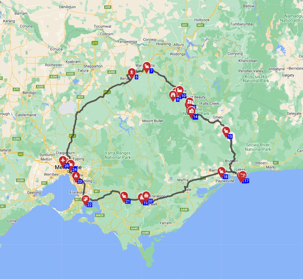 Map for Melbourne Roundtrip East - The Nature  Culture Circuit